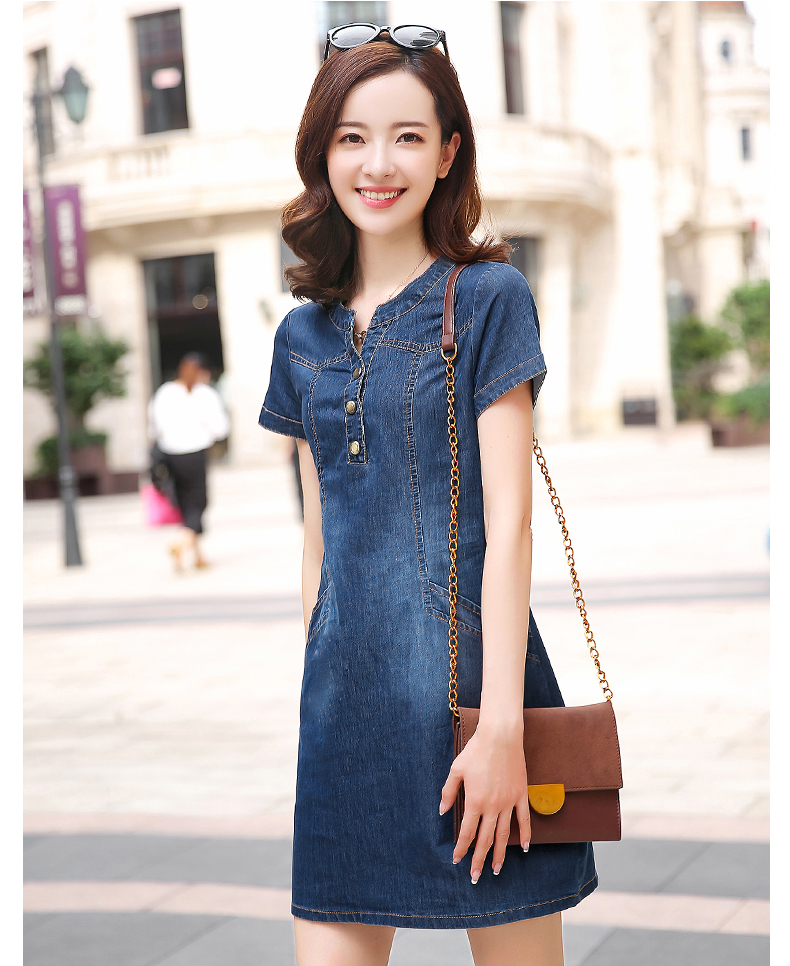 ĐẦM JEAN SUÔNG CỔ TRỤ TÚI XÉO